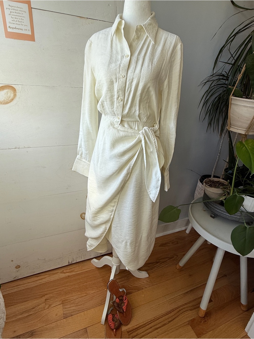& Other Stories Cream Button- Modal fabric-Front Wrap Dress